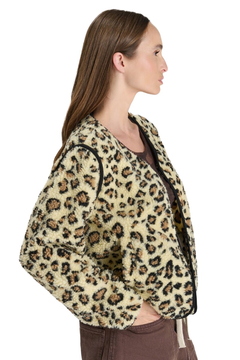 Le Temps des Cerises Poema Teddyjacke im Leo-Look