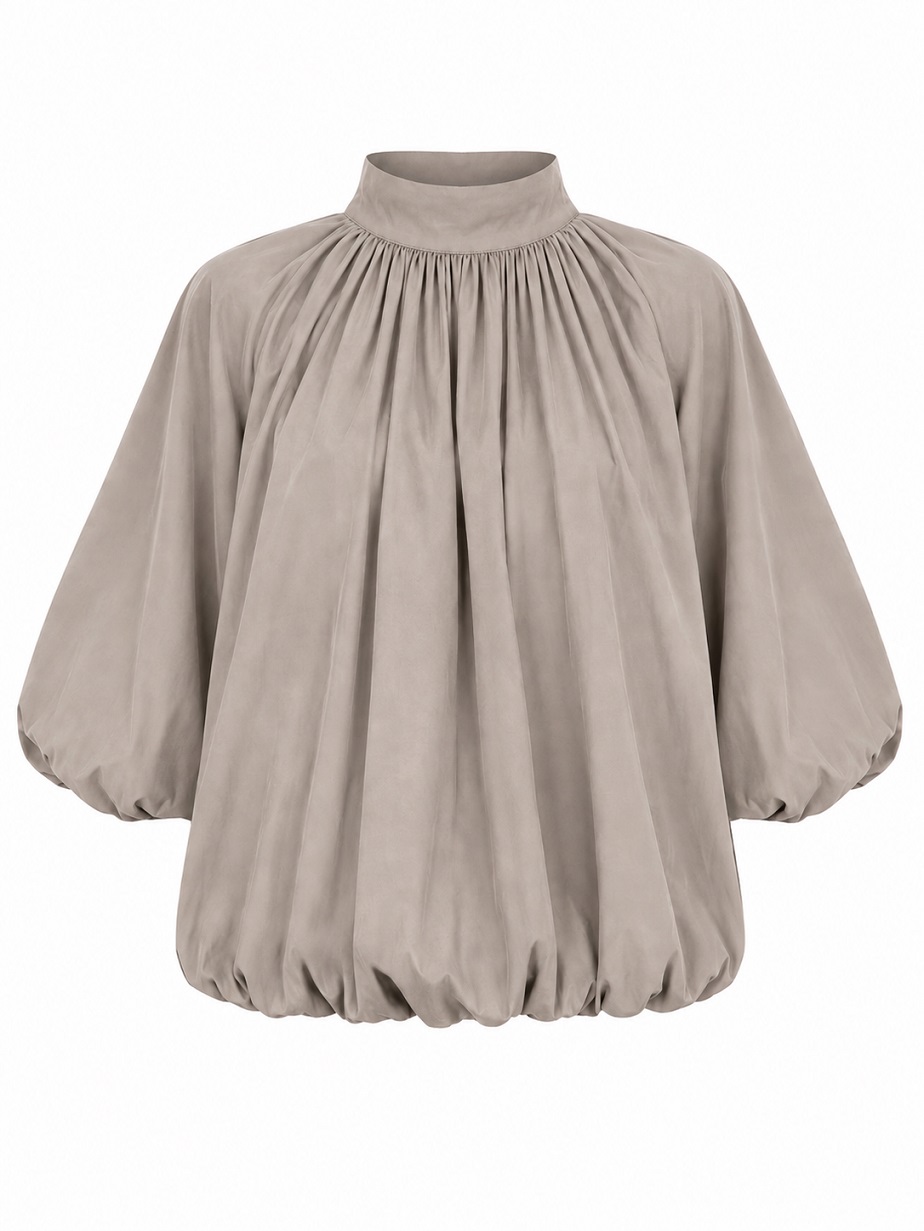 Ballonbluse mit Stehkragen und Schleife hinten