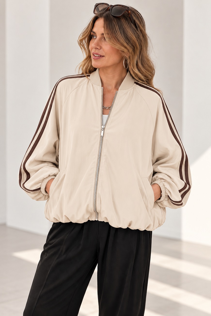 Damen Ballon-Blousonjacke mit Kontraststreifen & leichtem Futter