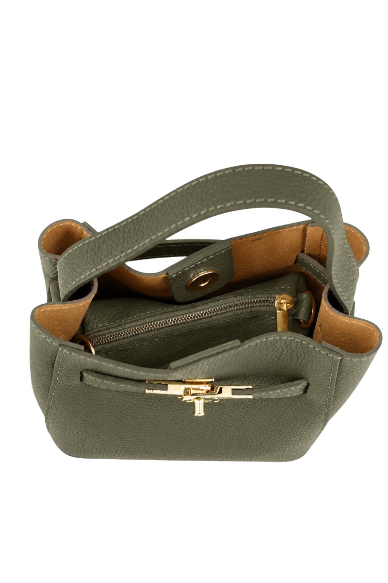 Leder Henkeltasche 0543 2-in-1 mit Drehverschluss & Innentasche