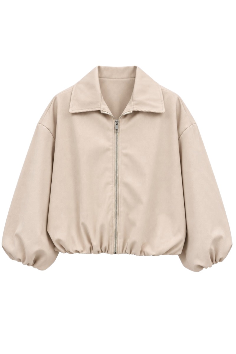 Ballon-Blouson-Jacke mit 3/4-Arm & Struktur