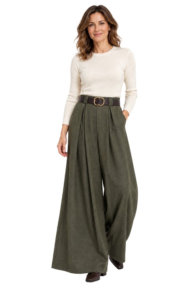 Weite Hose mit Bundfalten und Gürtel