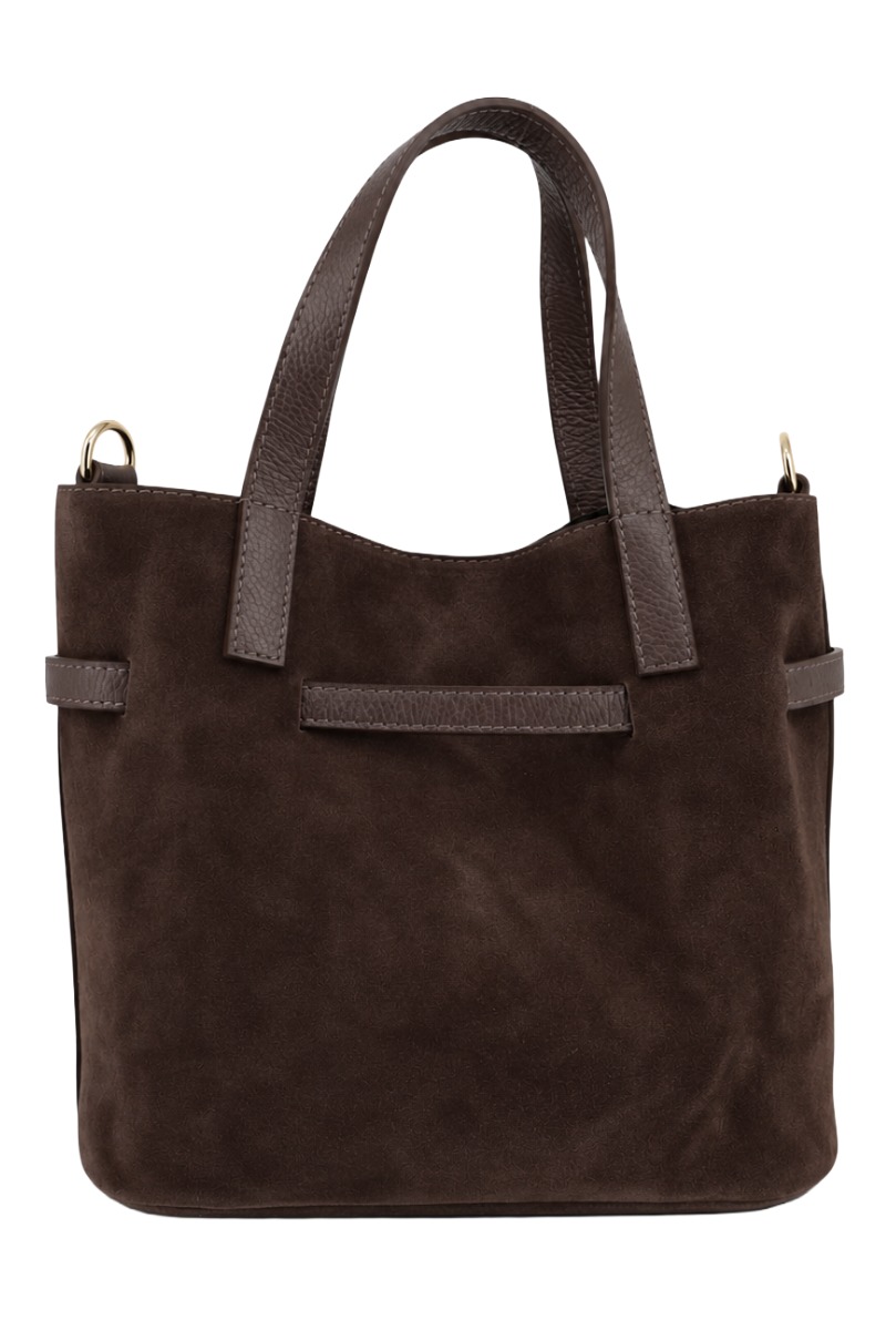 Wildleder Henkel-Tasche mit Drehverschluss & Lederriemen