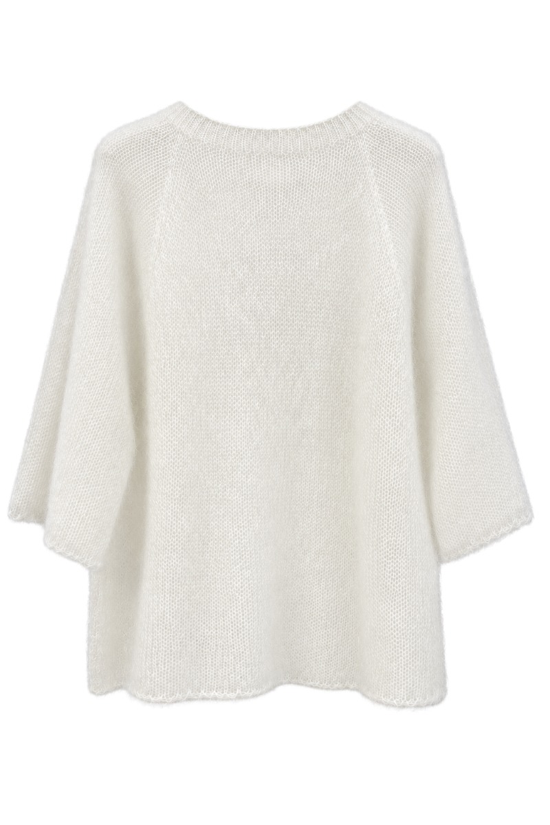 Flauschiger Kid Mohair Strick-Pullover mit Halbarm