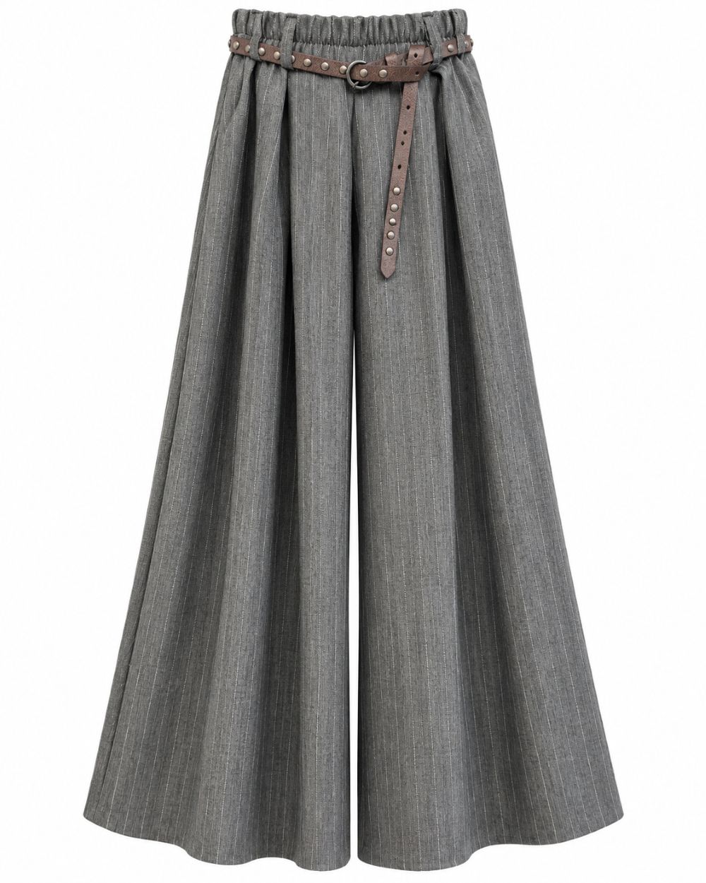 Weite Nadelstreifen Bundfaltenhose mit schmalem Gürtel