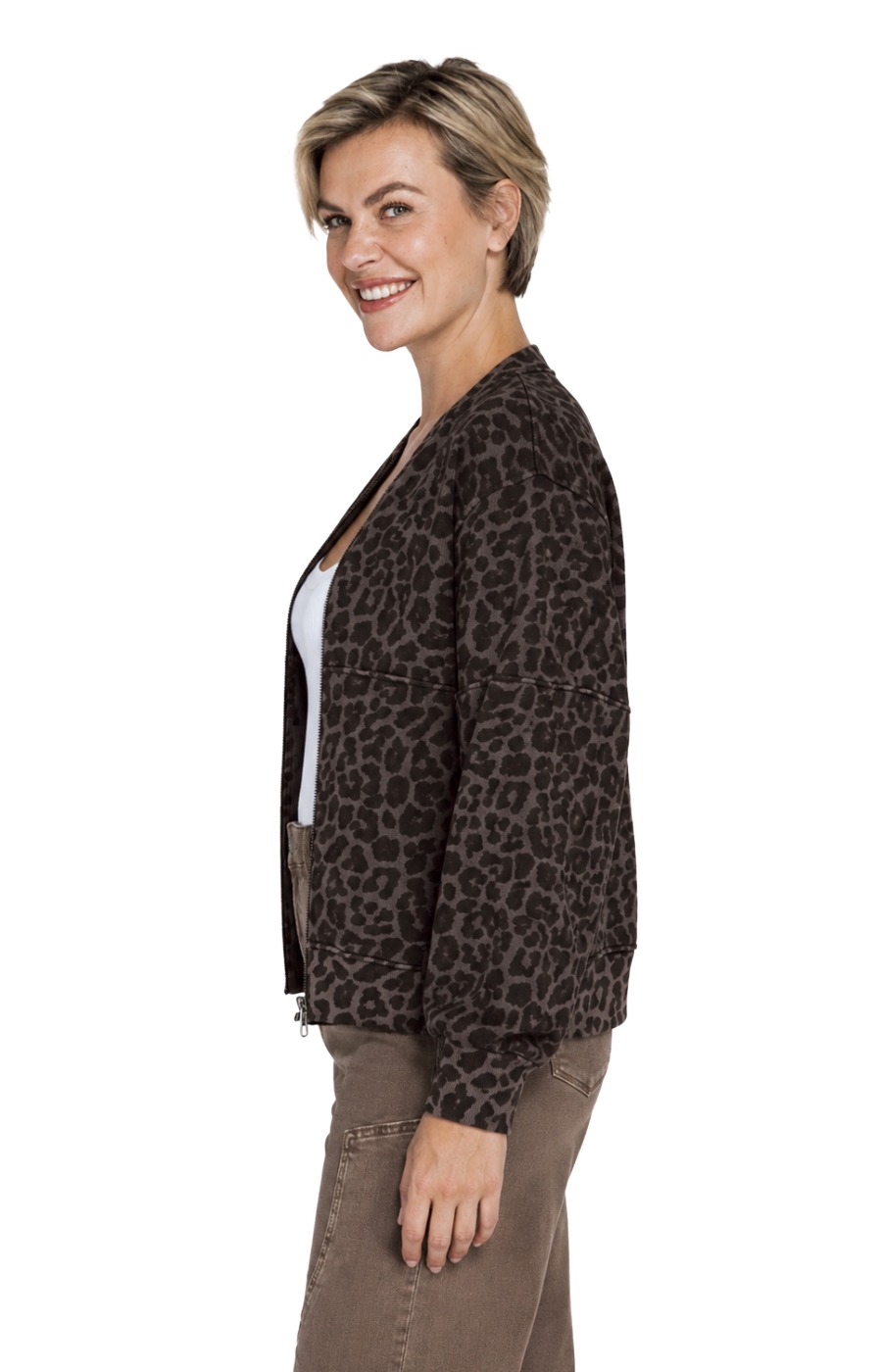 Zhrill Lilla Sweatjacke – Leo-Blouson in Braun