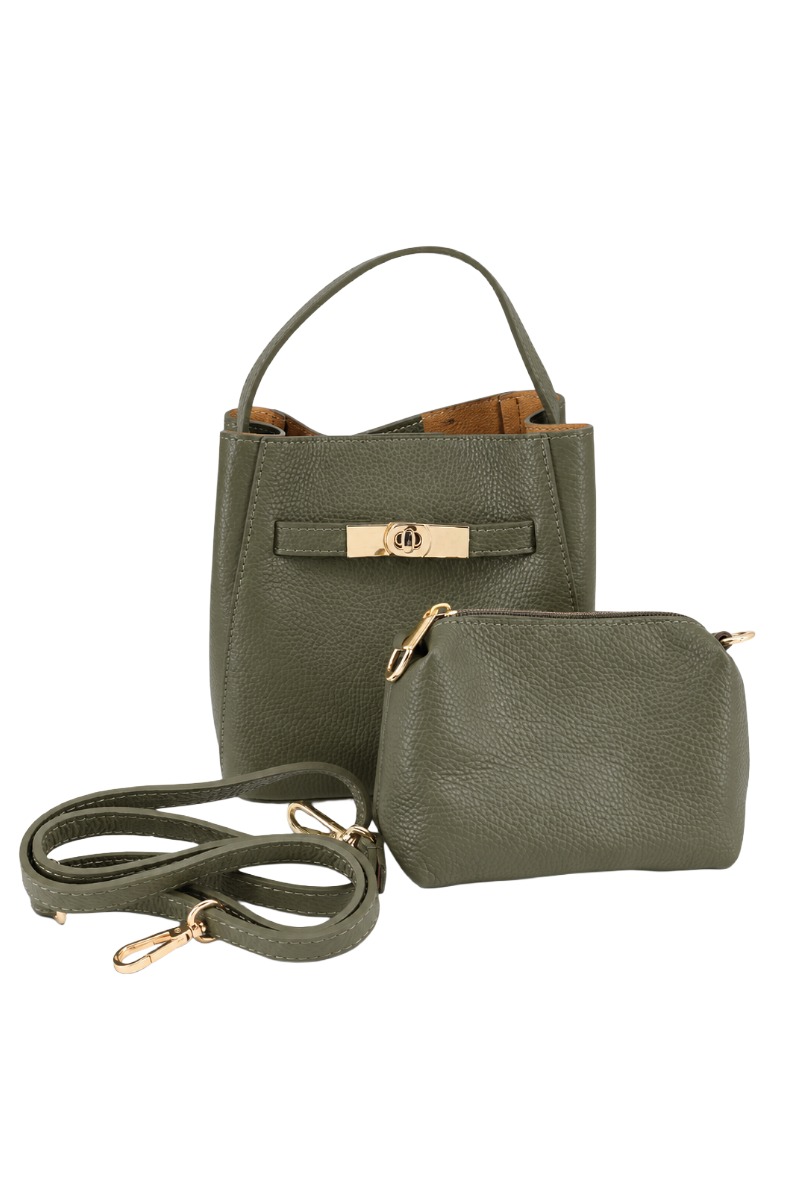 Leder Henkeltasche 0543 2-in-1 mit Drehverschluss & Innentasche