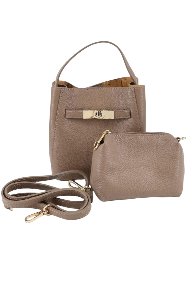 Leder Henkeltasche 0543 2-in-1 mit Drehverschluss & Innentasche