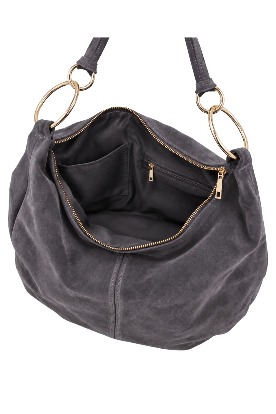 Wildleder - Shopper Hobo Bag 461 Damen Tasche mit Metallring-Henkel