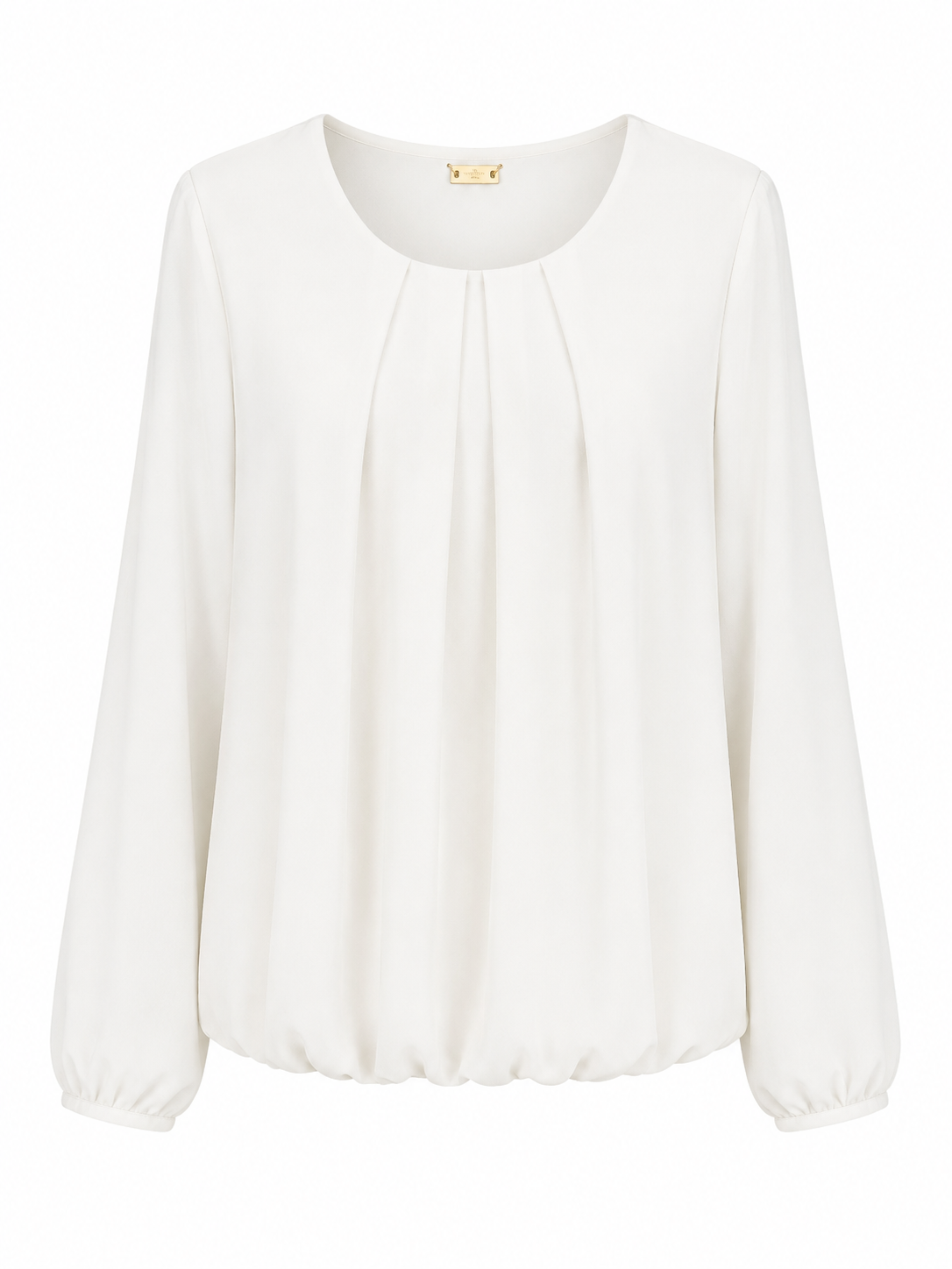 Ballonblusenshirt mit transparentem Oberstoff & Falten-Rundhals 