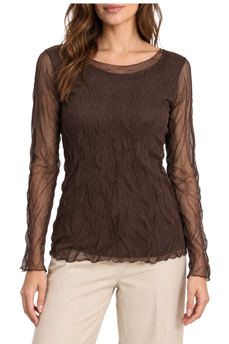 Mesh-Shirt mit Crinkle-Struktur & transparenten Ärmeln