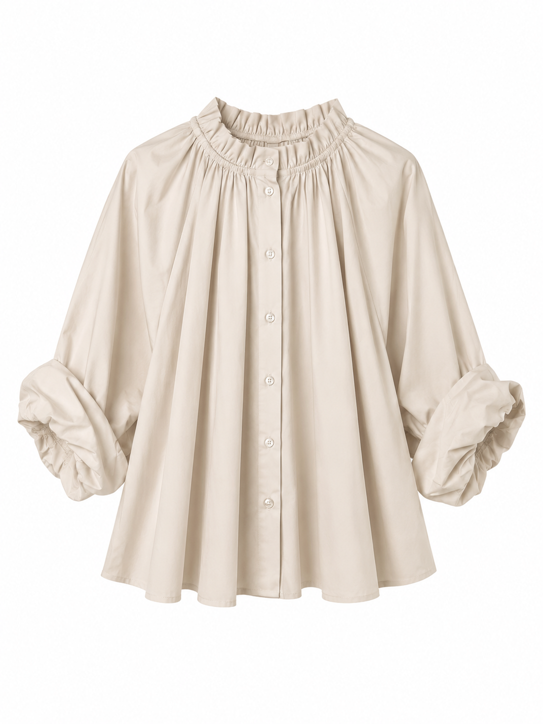 Bluse mit Rüschen-Stehkragen & fein gerafftem Pump Ärmel