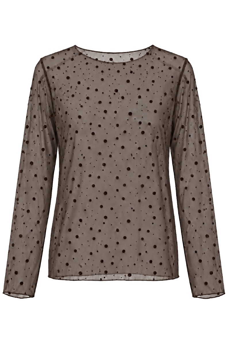 Leicht transparentes Mesh-Shirt mit Samt-Punkten