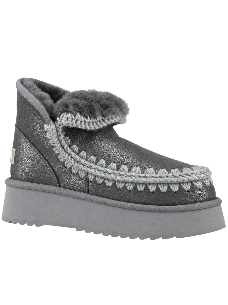 MOU Eskimo Mini Platform Dust Iron – Damen Lammfell Boots Metallic