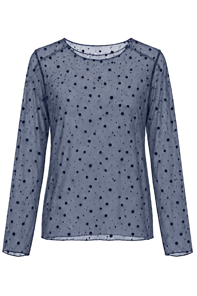 Leicht transparentes Mesh-Shirt mit Samt-Punkten