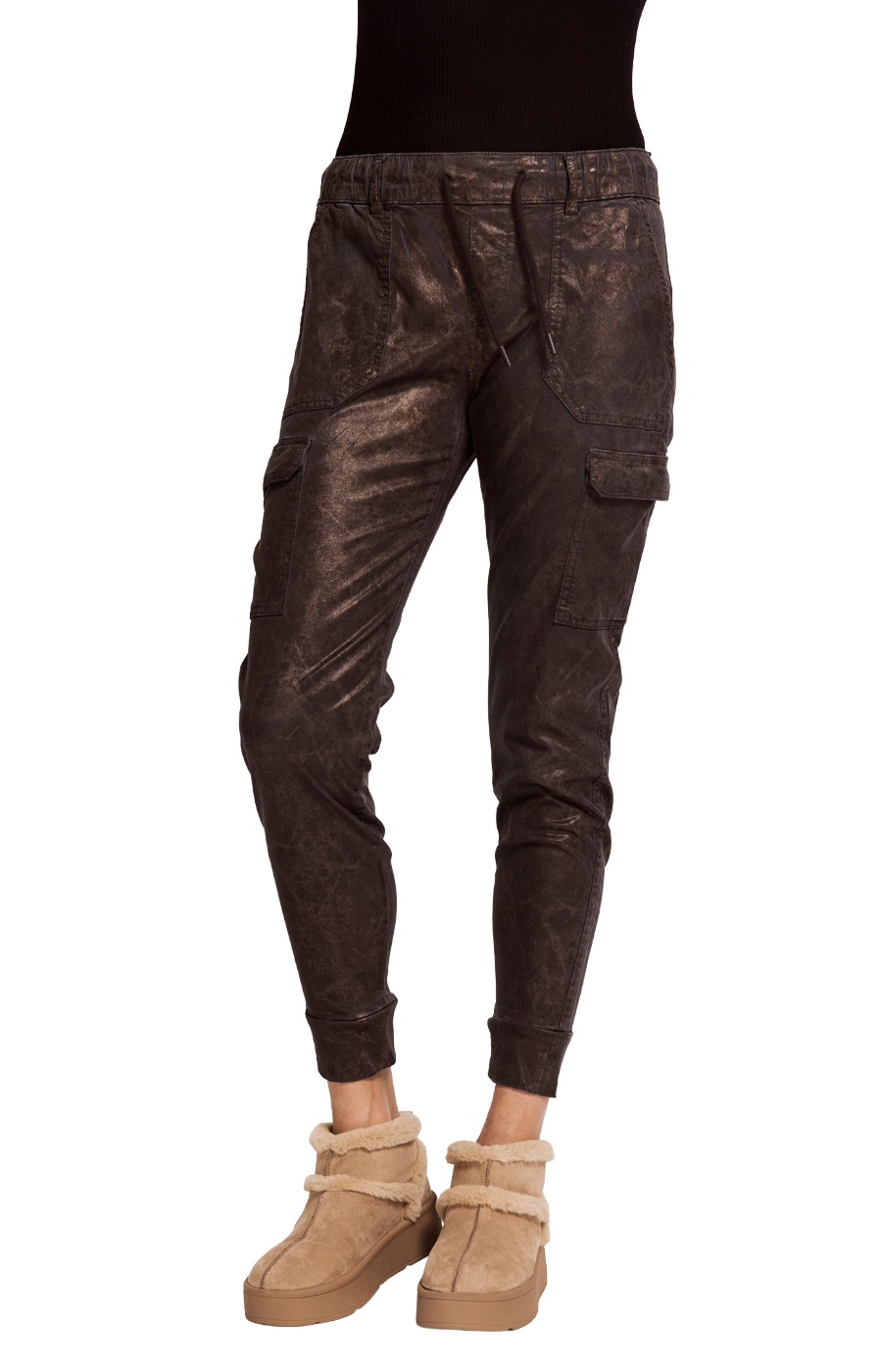 Zhrill Daisey Cargo Hose – Lederlook mit Metallic Used-Effekt