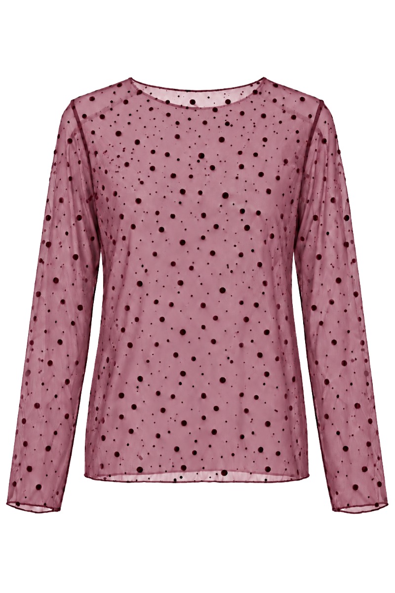 Leicht transparentes Mesh-Shirt mit Samt-Punkten