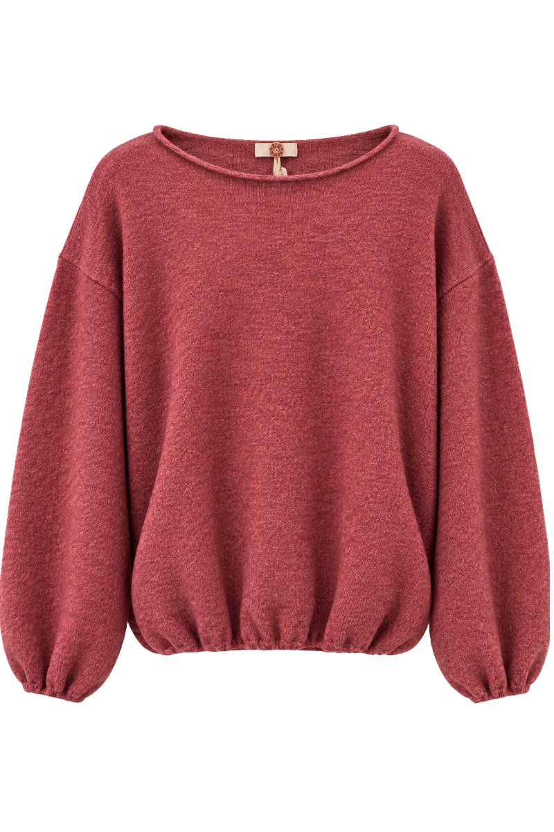 Ballon- Strickpullover mit U-Boot Rundhals