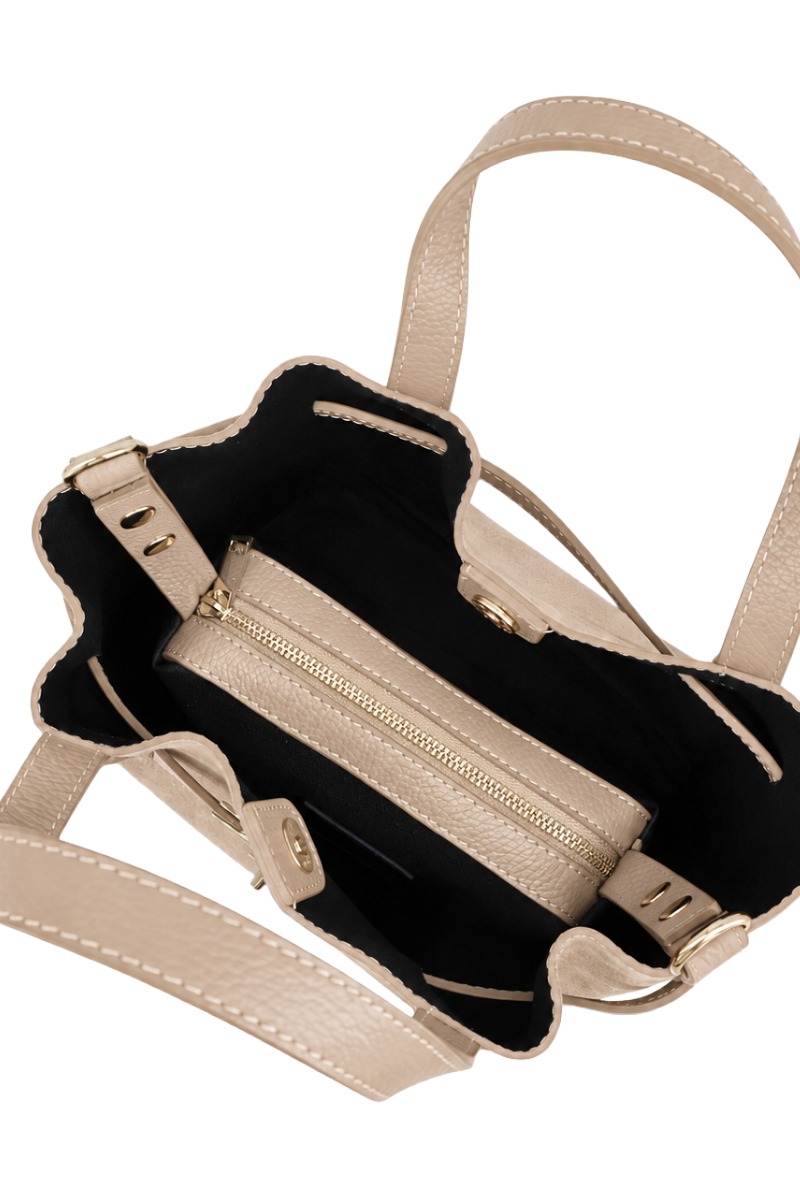 Wildleder Henkel-Tasche mit Drehverschluss & Lederriemen