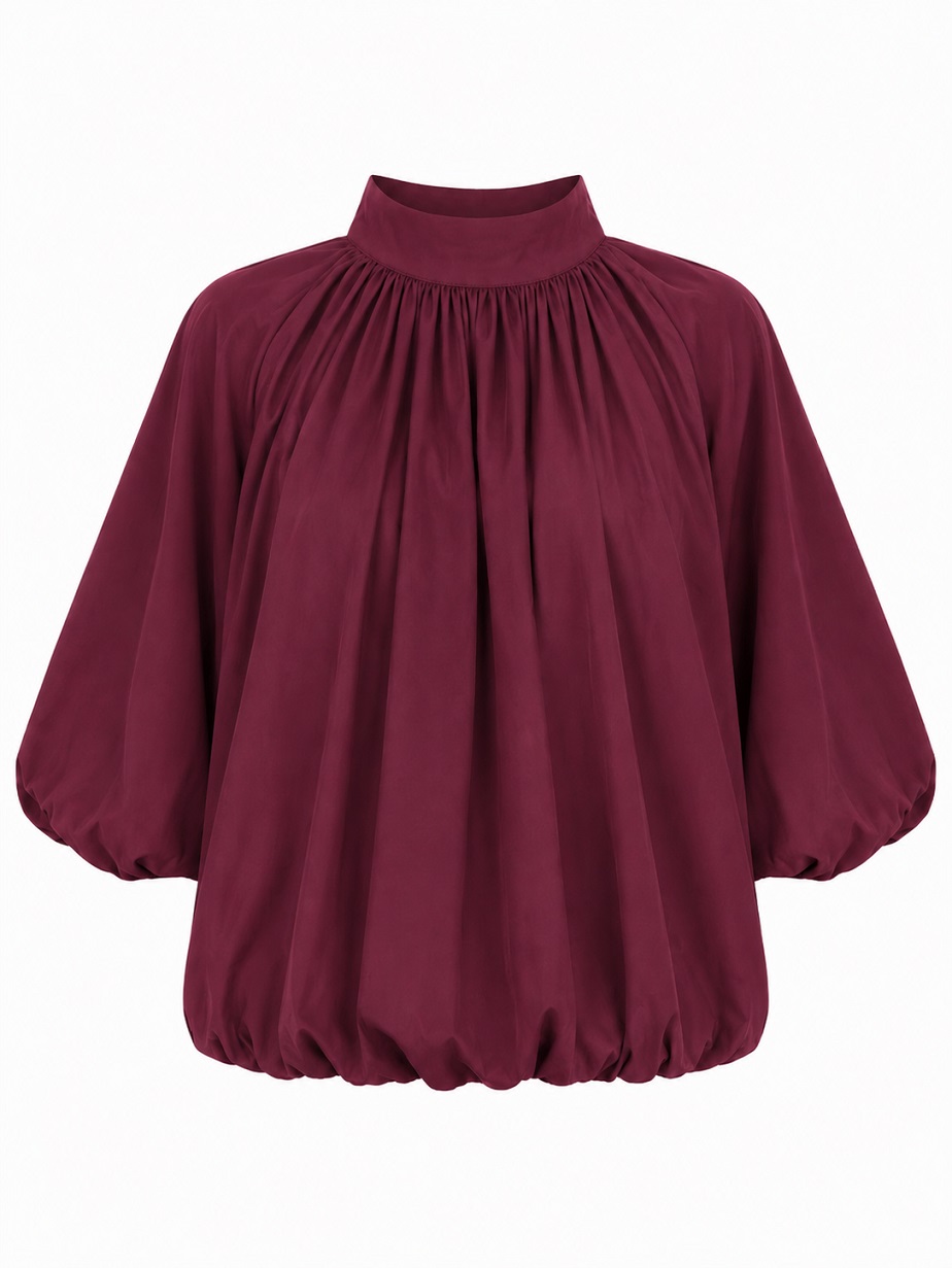 Ballonbluse mit Stehkragen und Schleife hinten