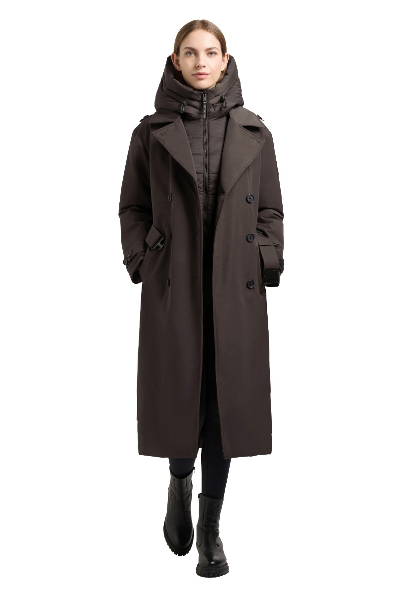 Khujo ELENA Damen-Winter-Trenchcoat mit Stepp-Einsatz und Kapuze