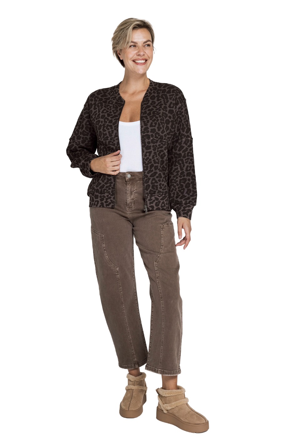 Zhrill Lilla Sweatjacke – Leo-Blouson in Braun