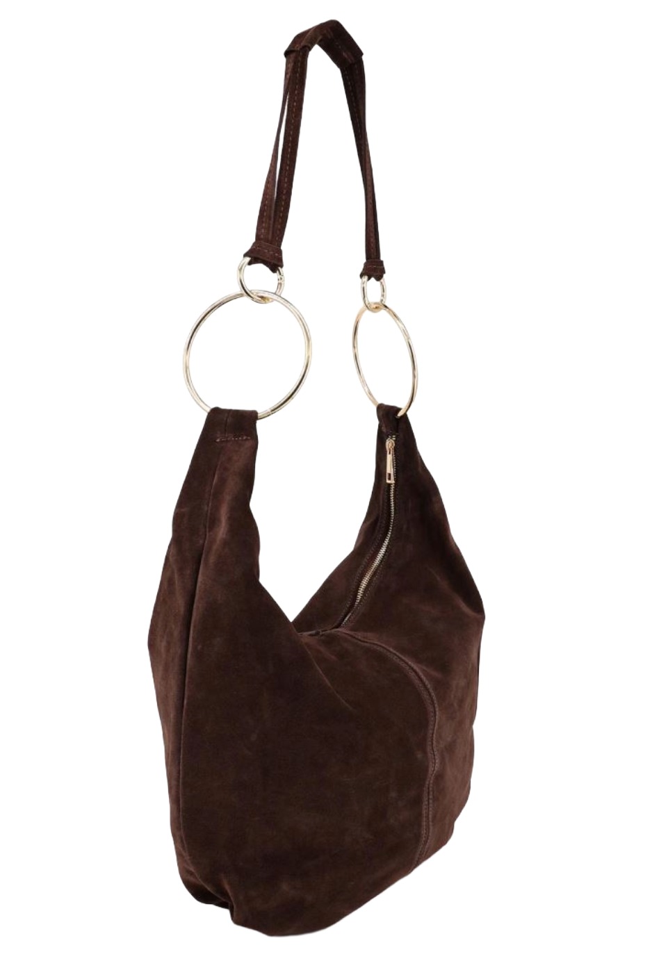 Wildleder - Shopper Hobo Bag 461 Damen Tasche mit Metallring-Henkel