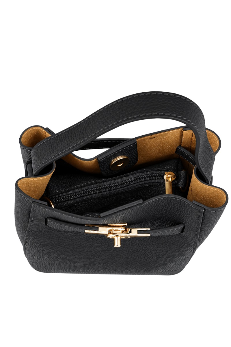 Leder Henkeltasche 0543 2-in-1 mit Drehverschluss & Innentasche