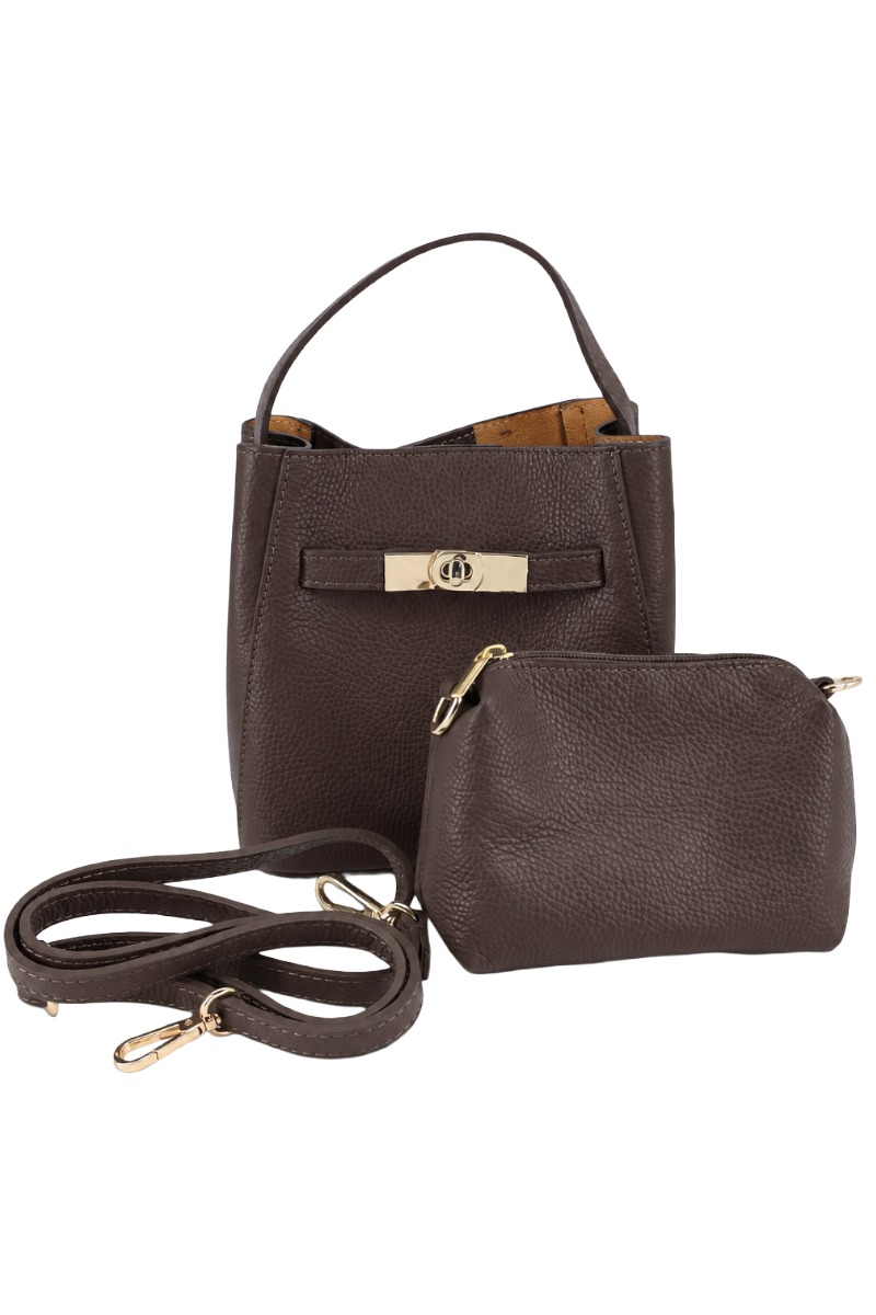 Leder Henkeltasche 0543 2-in-1 mit Drehverschluss & Innentasche
