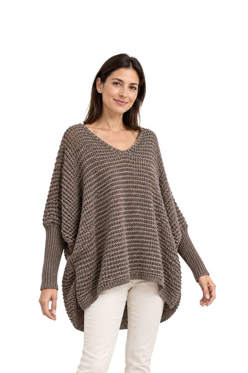 Oversized Grobstrick-Pullover mit langen Rippärmeln