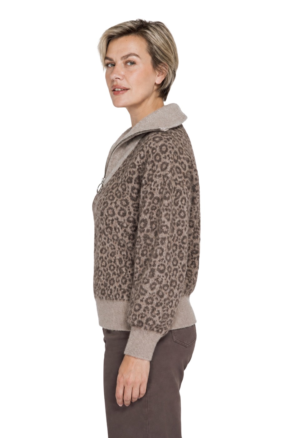 Zhrill Olina Strickpullover – Animal-Print mit Troyerkragen