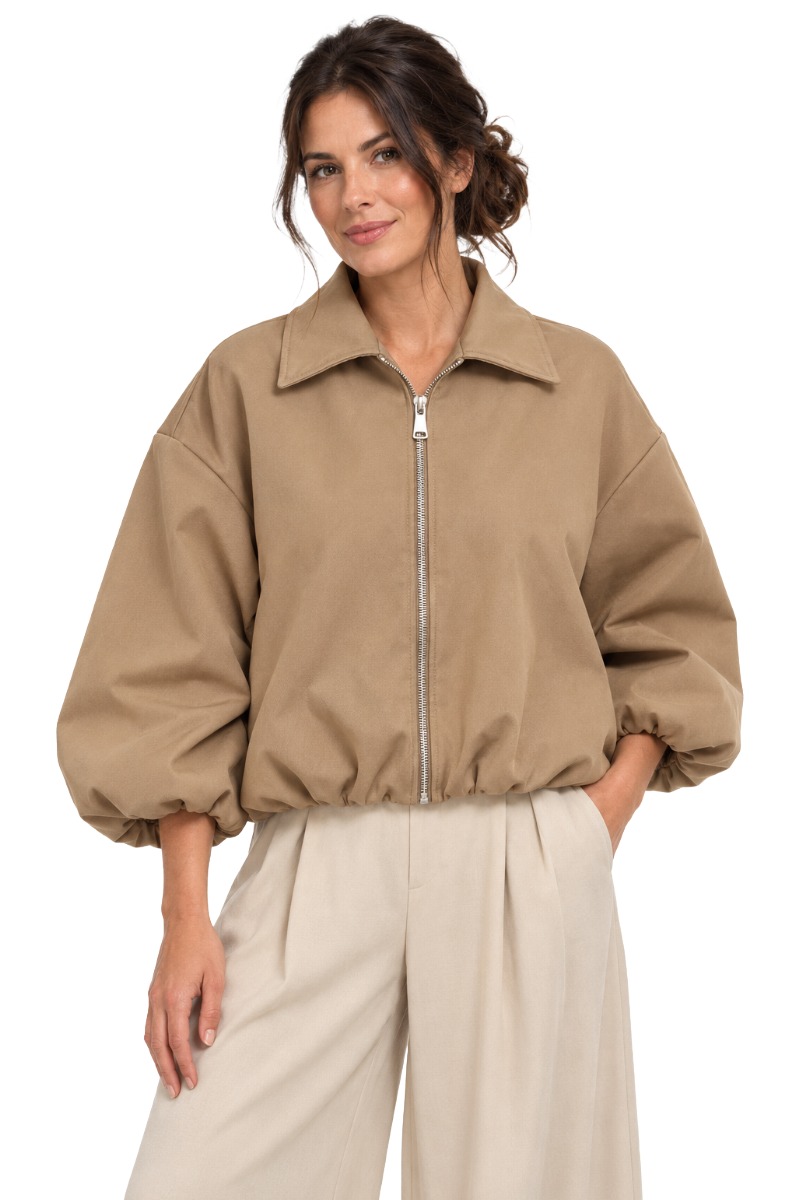 Ballon-Blouson-Jacke mit 3/4-Arm & Struktur