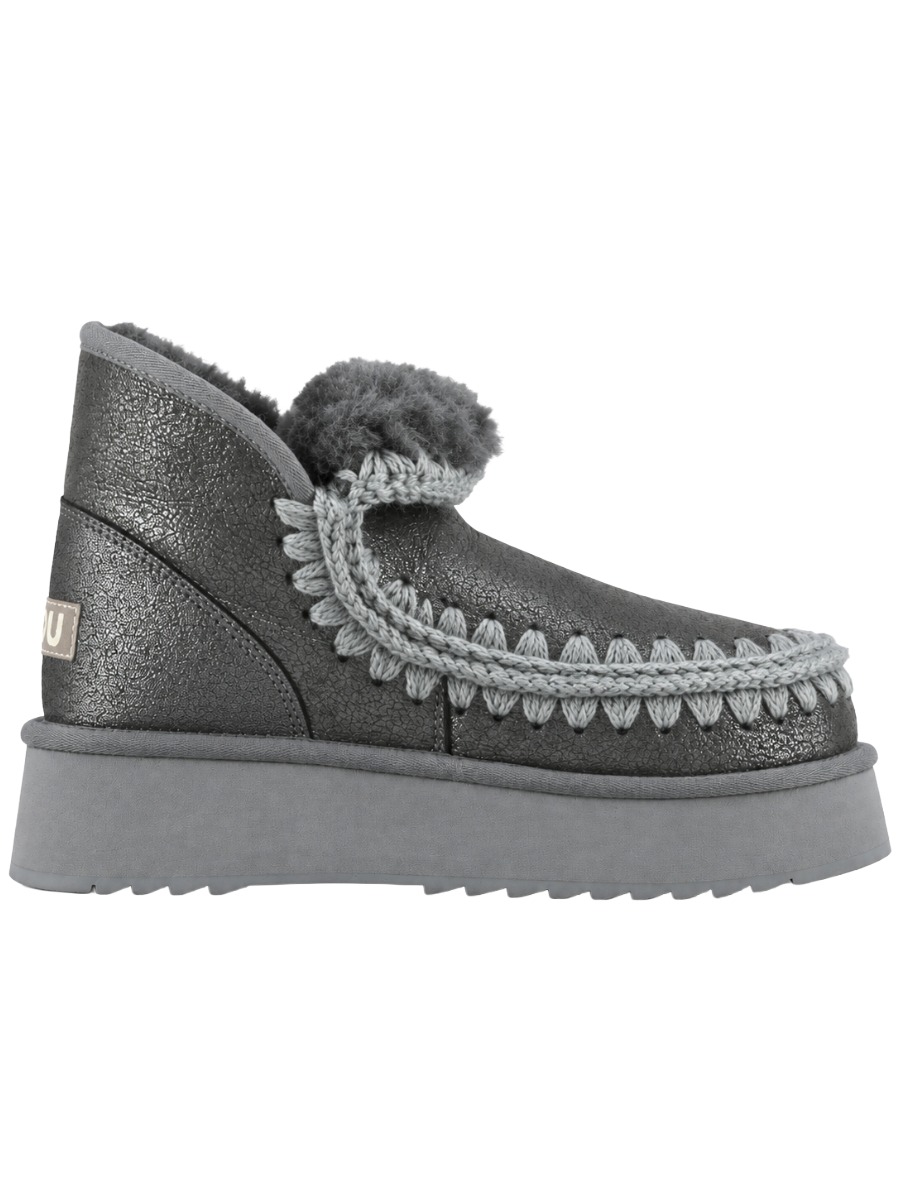 MOU Eskimo Mini Platform Dust Iron – Damen Lammfell Boots Metallic