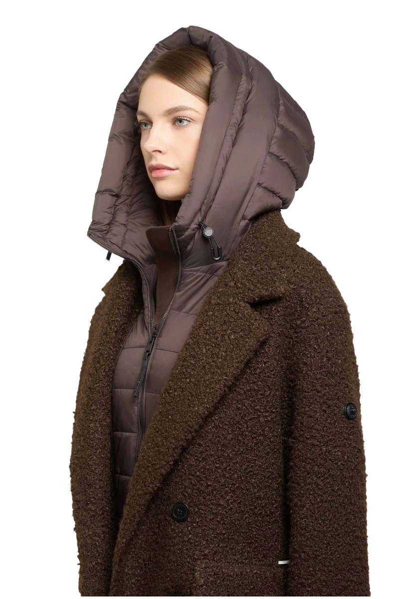 Khujo Jimena Boucle-Mantel mit Stepp-Einsatz und Kapuze