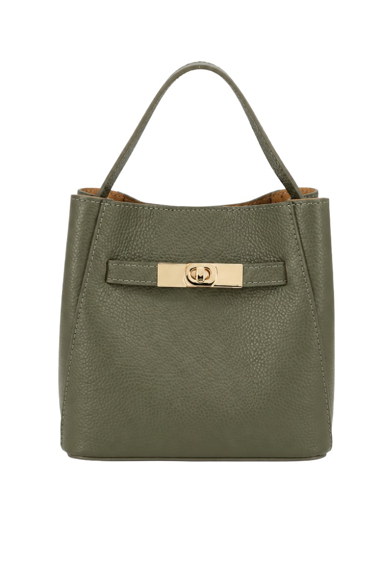 Leder Henkeltasche 0543 2-in-1 mit Drehverschluss & Innentasche