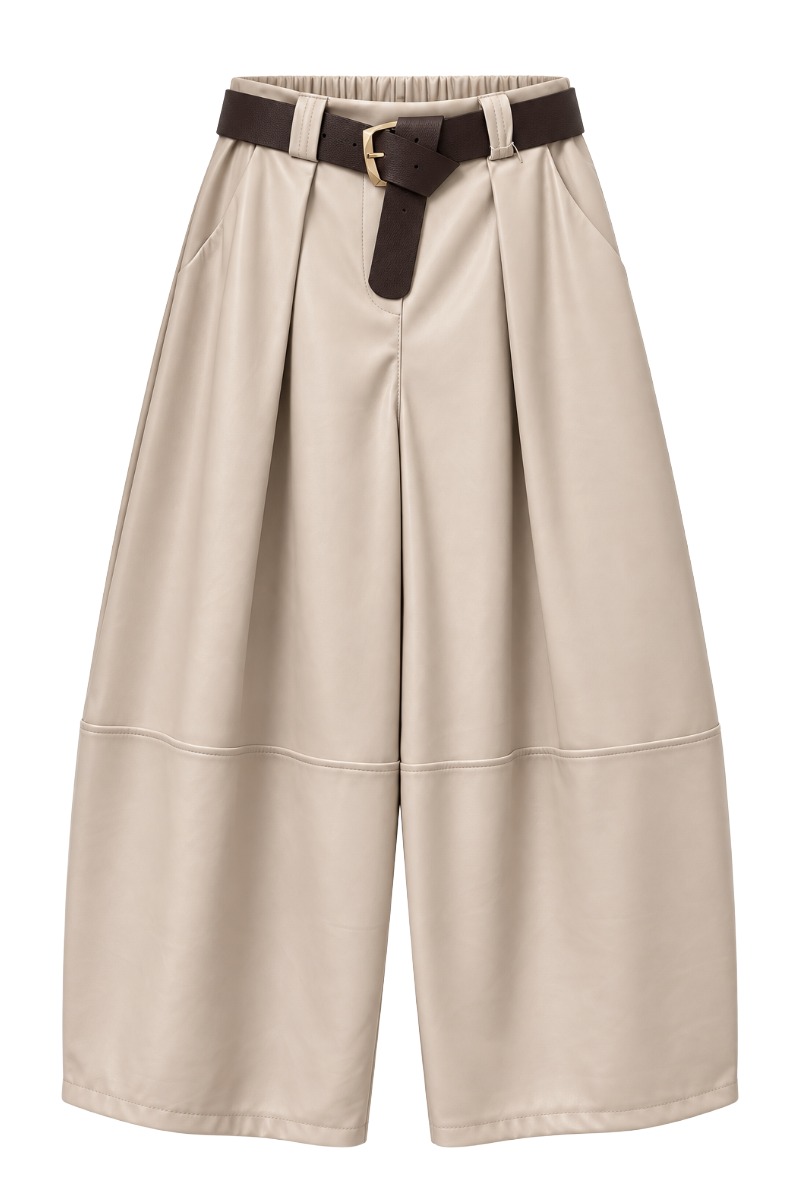 Kunstleder Barrel-Culotte mit Falten & Gürtel