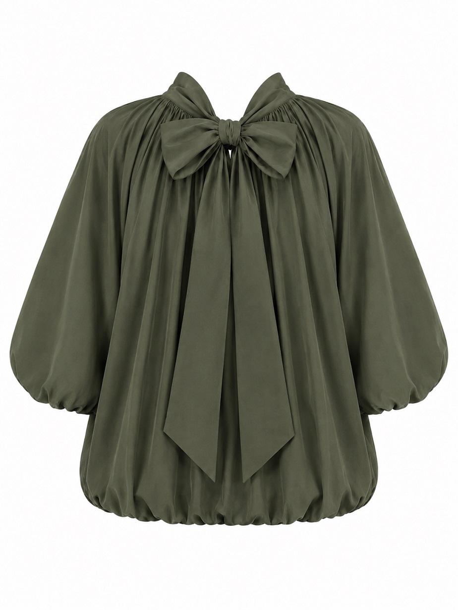 Ballonbluse mit Stehkragen und Schleife hinten