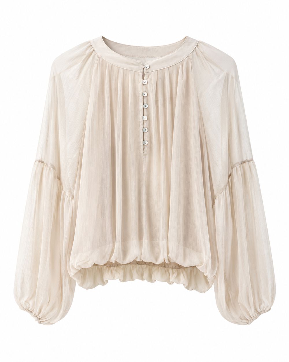 Bluse mit Raffungen und halber Knopfleiste