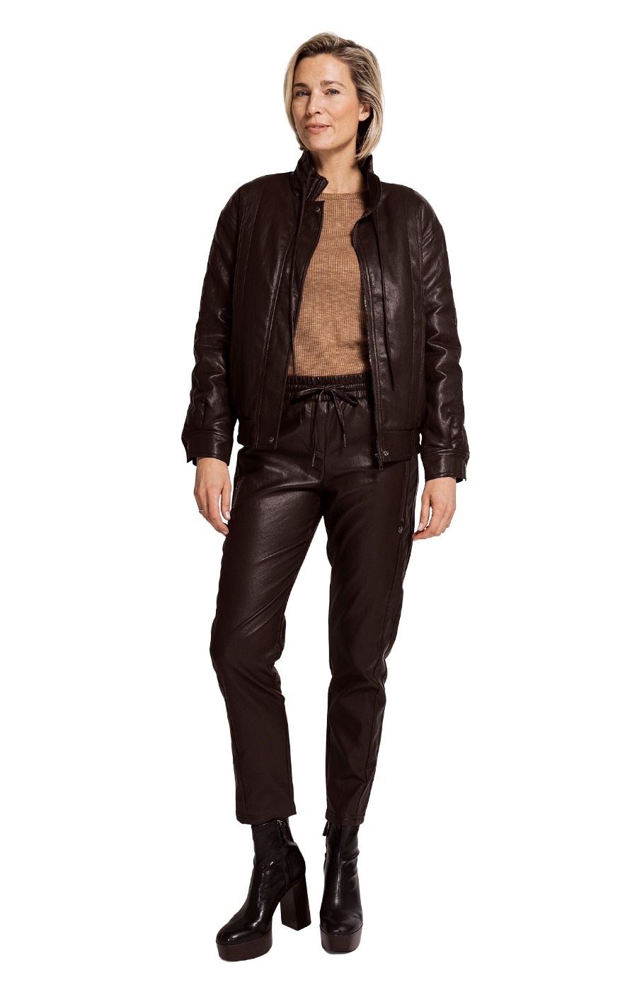 Zhrill Chiara Casual – Hose in Leder-Optik Dunkelbraun