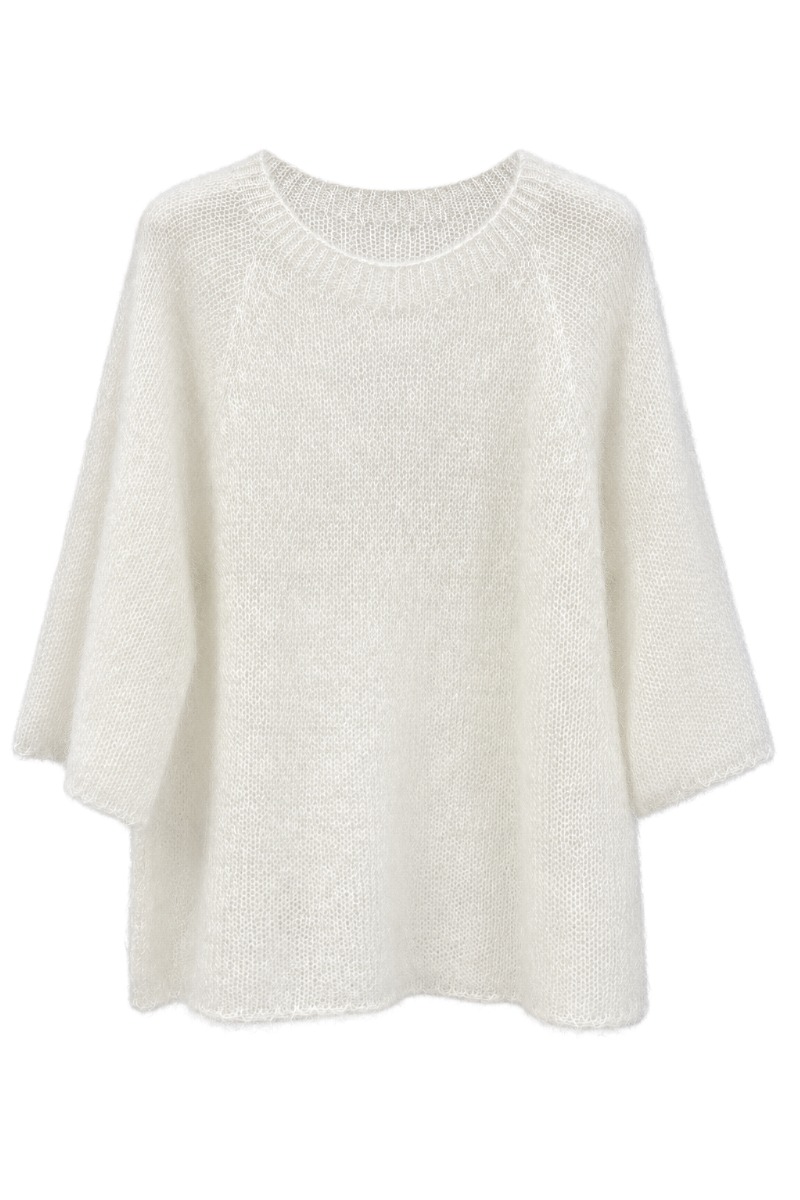 Flauschiger Kid Mohair Strick-Pullover mit Halbarm
