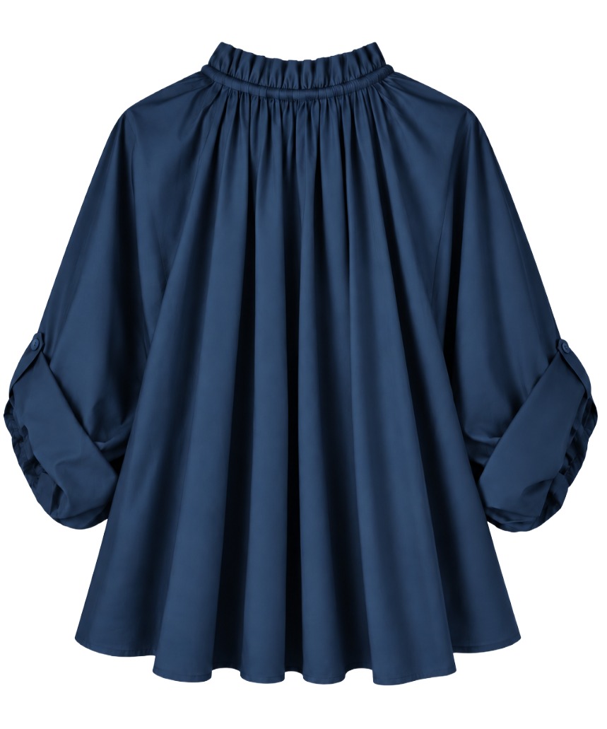 Bluse mit Rüschen-Stehkragen & fein gerafftem Pump Ärmel