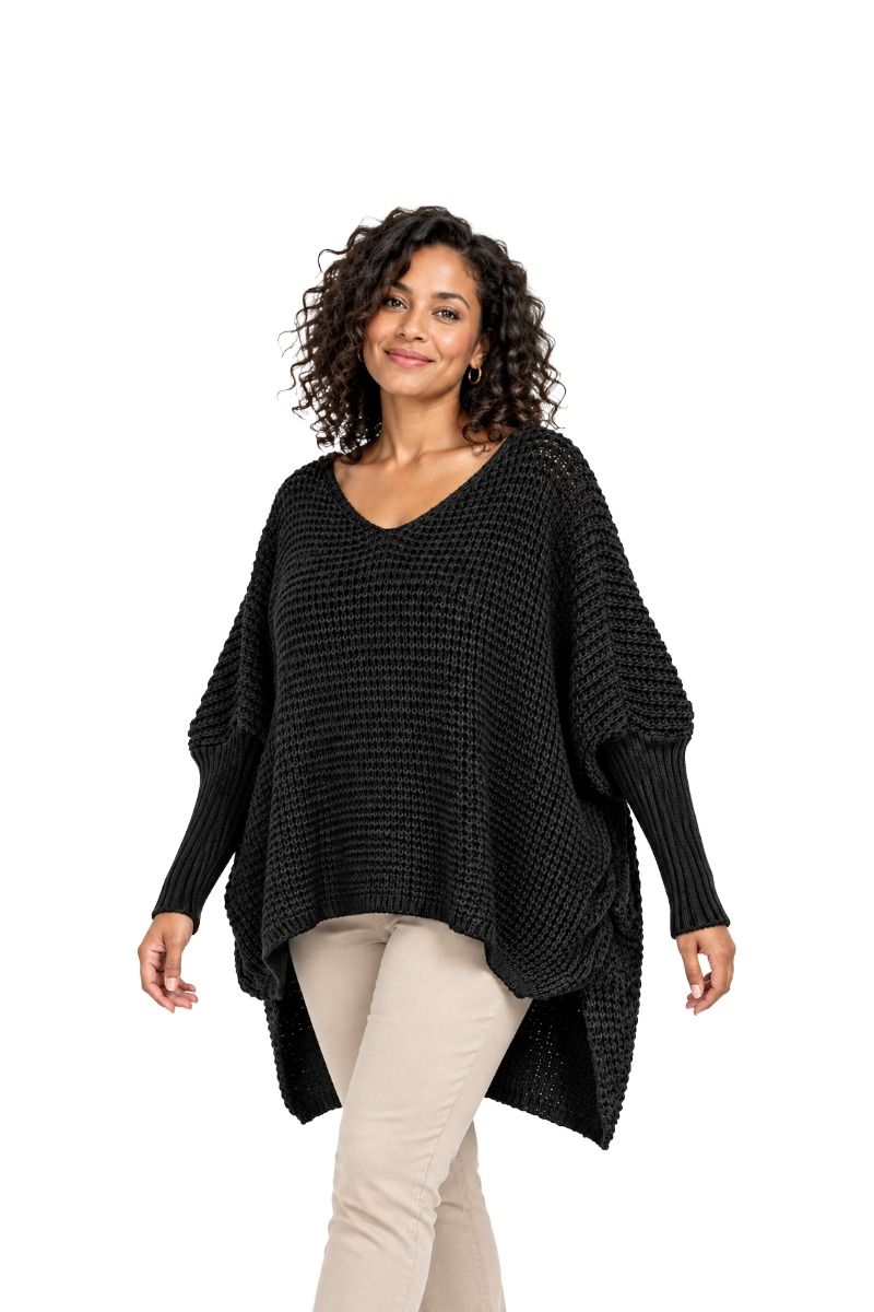 Oversized Grobstrick-Pullover mit langen Rippärmeln