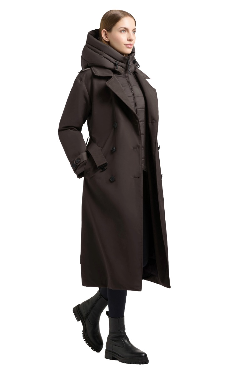 Khujo ELENA Damen-Winter-Trenchcoat mit Stepp-Einsatz und Kapuze