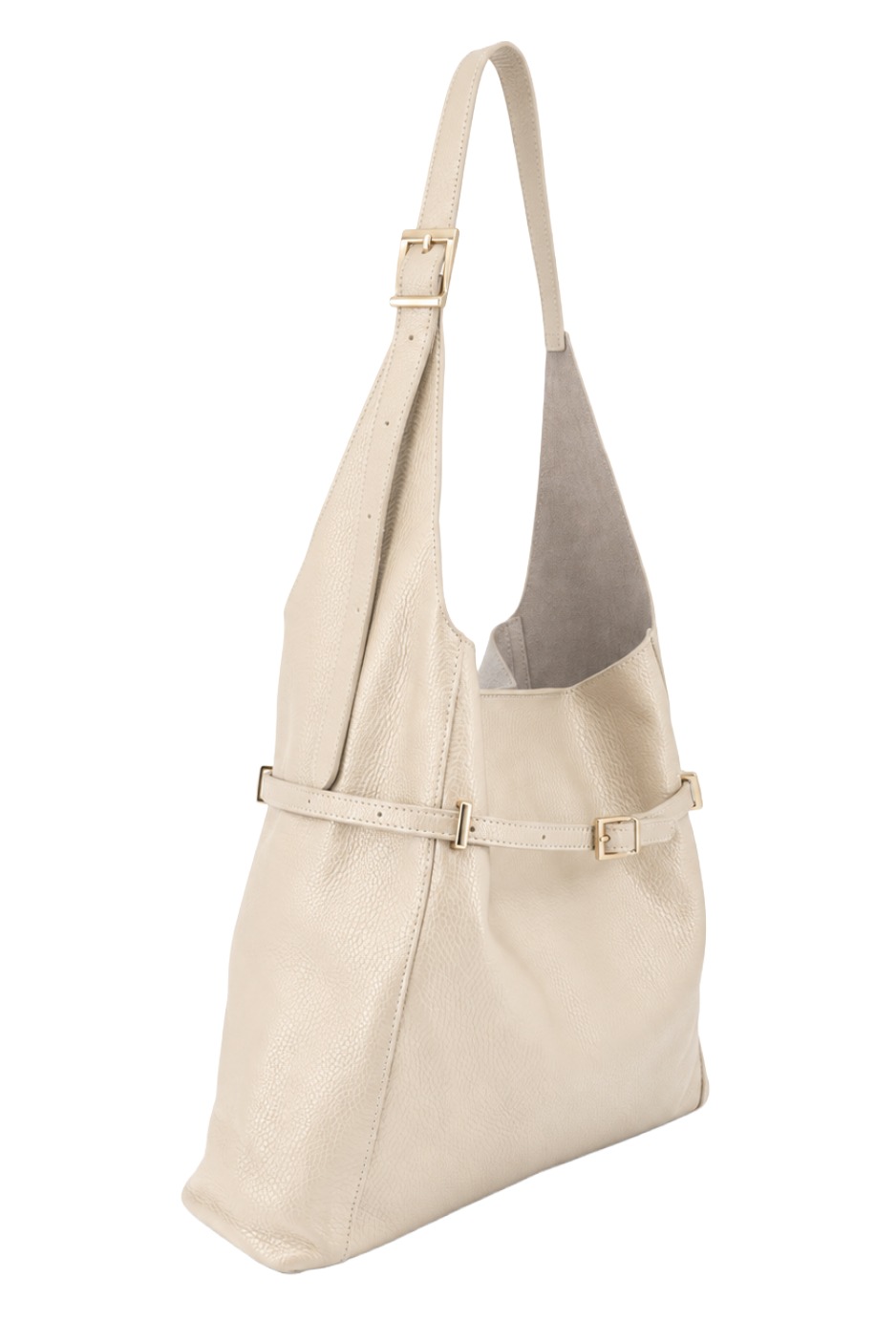 Elegante Echtleder Hobo Schultertasche mit Schnallen-Detail