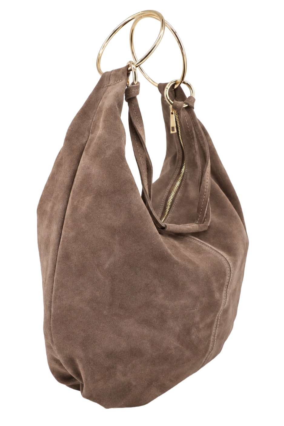 Wildleder - Shopper Hobo Bag 461 Damen Tasche mit Metallring-Henkel