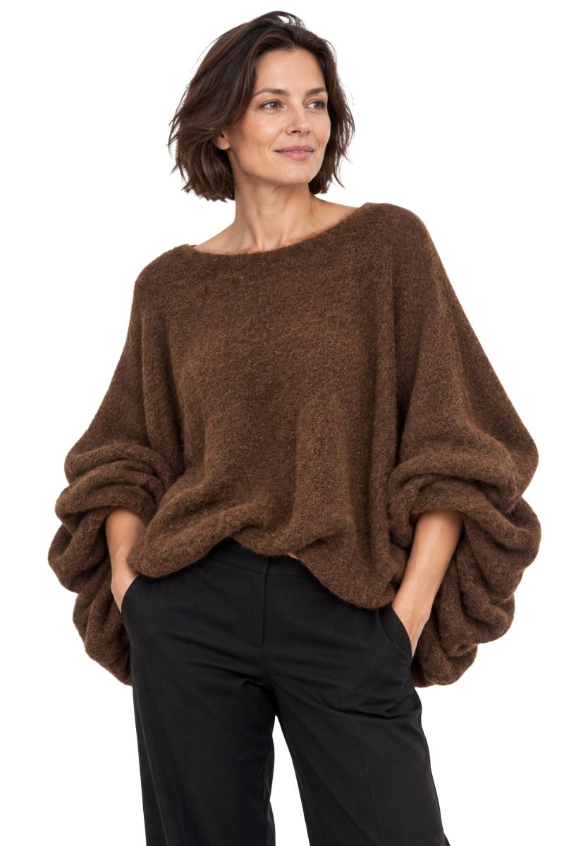 Poncho-Pullover mit weiten Ballonärmeln
