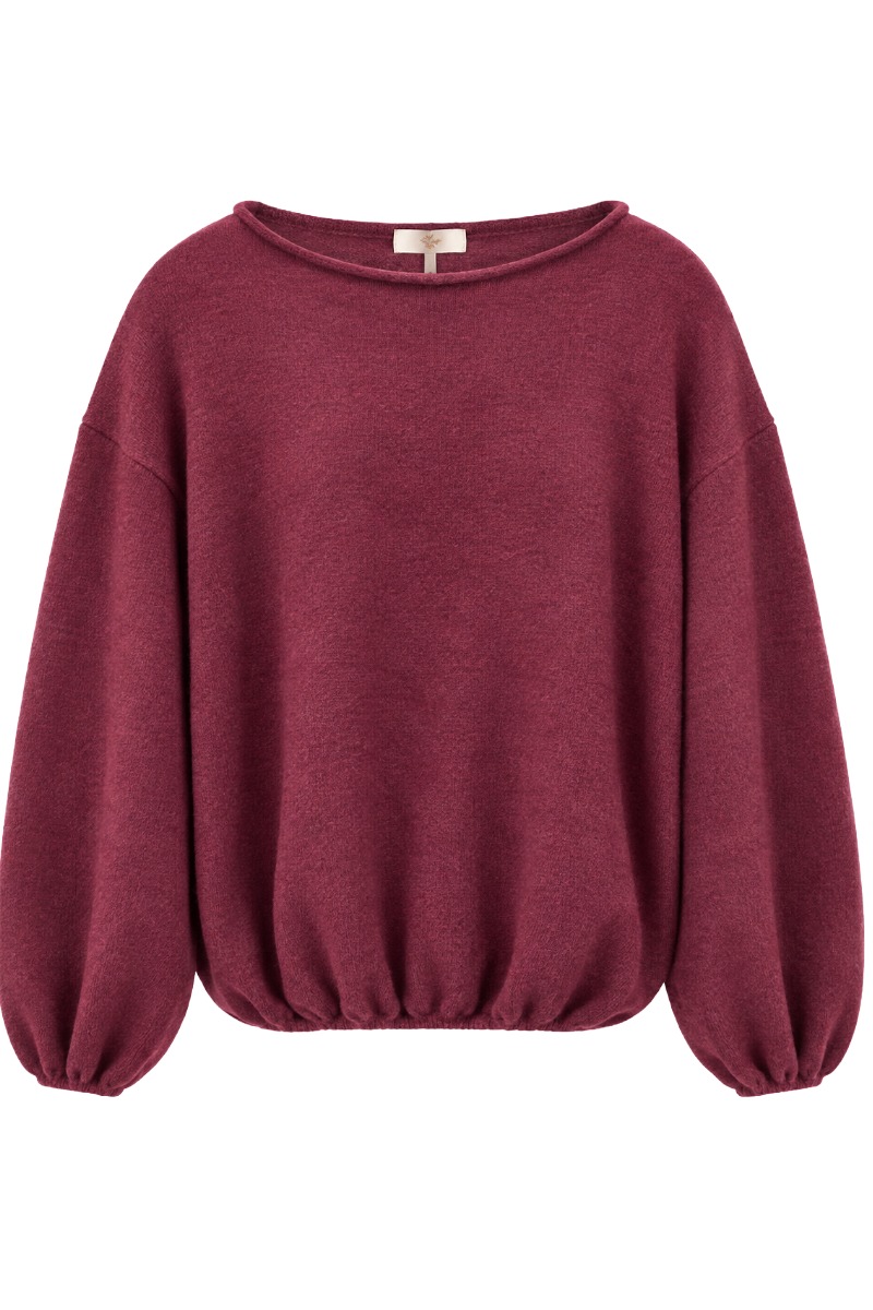 Ballon- Strickpullover mit U-Boot Rundhals