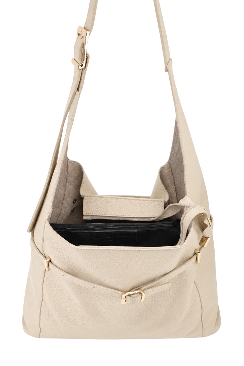 Elegante Echtleder Hobo Schultertasche mit Schnallen-Detail