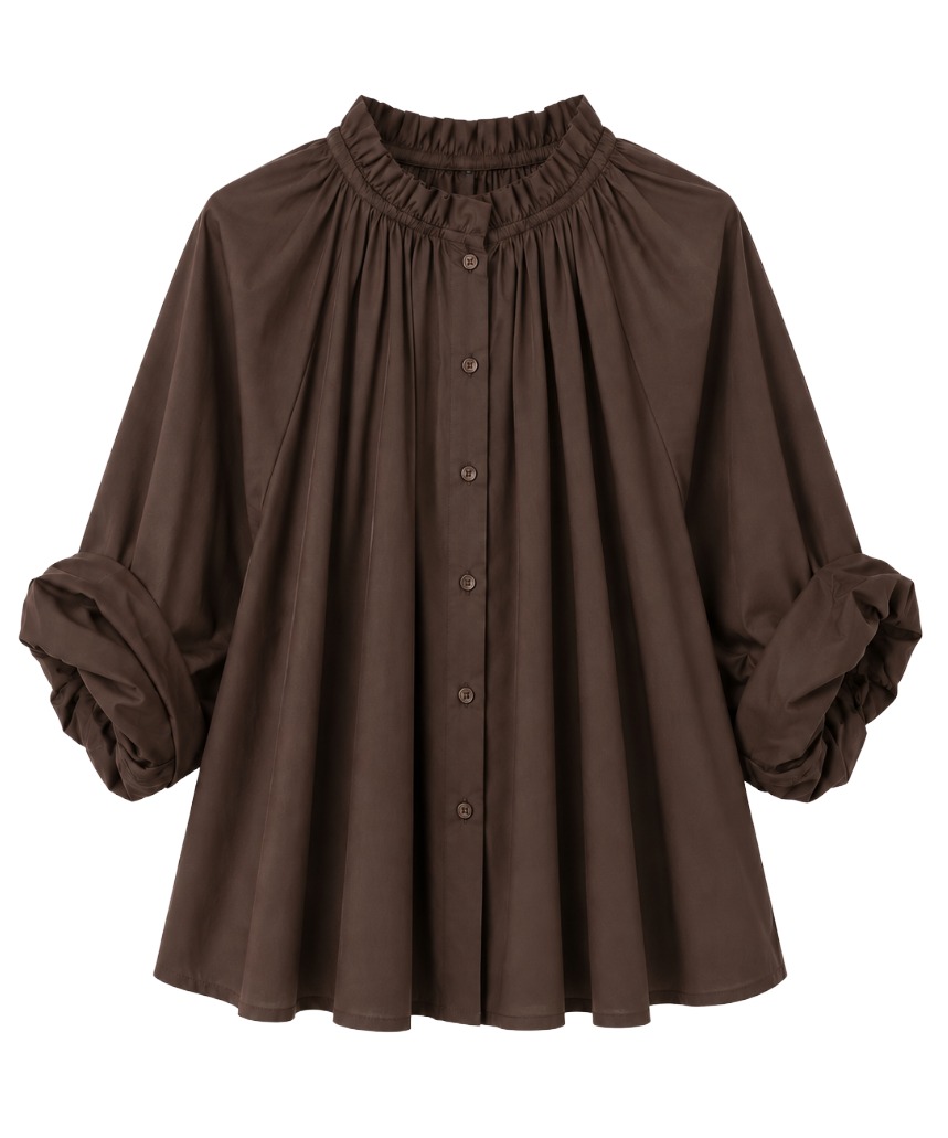 Bluse mit Rüschen-Stehkragen & fein gerafftem Pump Ärmel