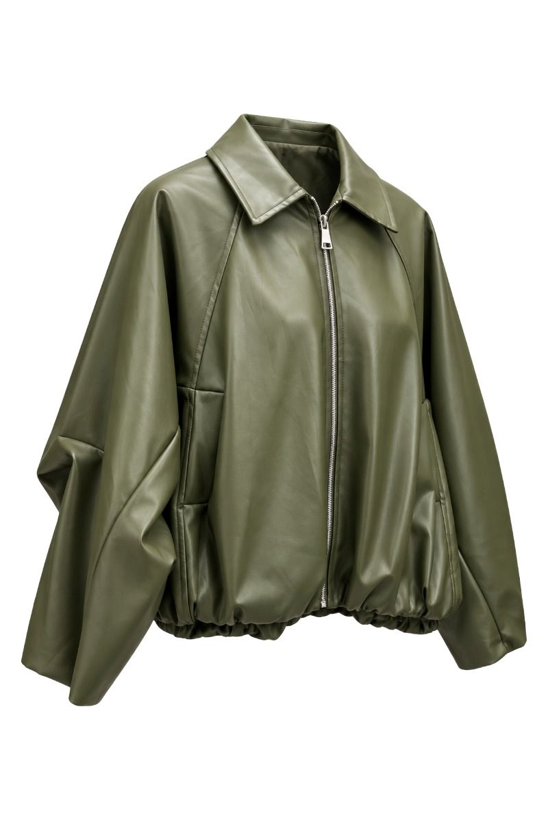 Blouson-Kunstlederjacke mit Kragen & Ballonschnitt